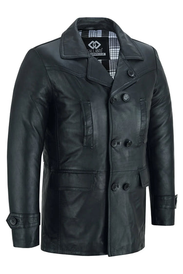 Vintage Black Men's Leather Jacket - Double Breasted Dr. Who Kriegsmarine Style -